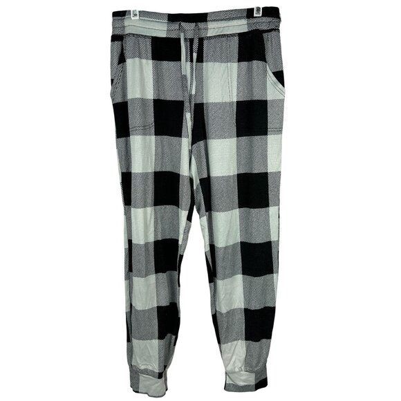 Buffalo Plaid Pajama Pants M Sleepwear Black White Checkered Drawstring Waist - Picture 1 of 10
